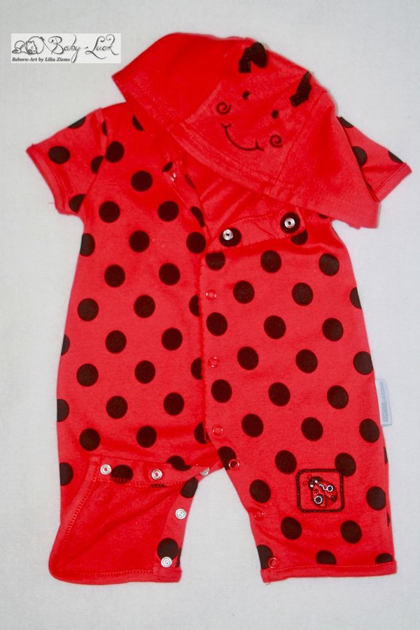 Baby- Kaputzenoverall "Marienkäfer"* rot mit schwarzen grossen Punkten* 0-3 Monate
